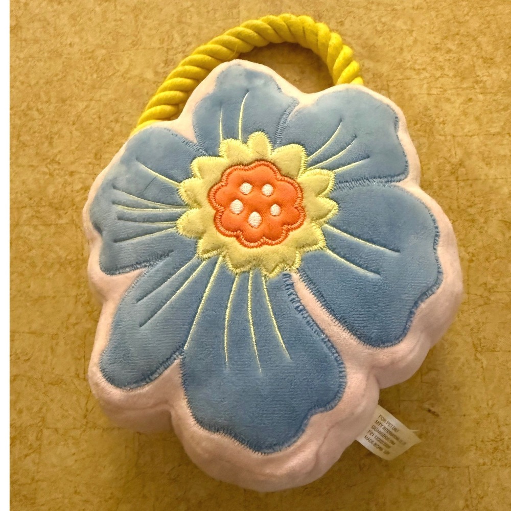 Pink Blue Flower Plush Pet Dog Toy with Yellow Rope‎ Handle